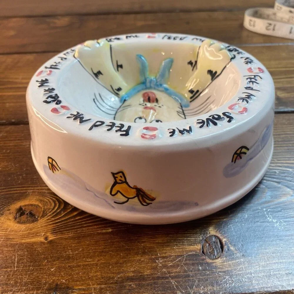 Cat Food Bowl Feed Me Save Me 3D Ceramic Genie Intl Out Of Nowhere 1995
